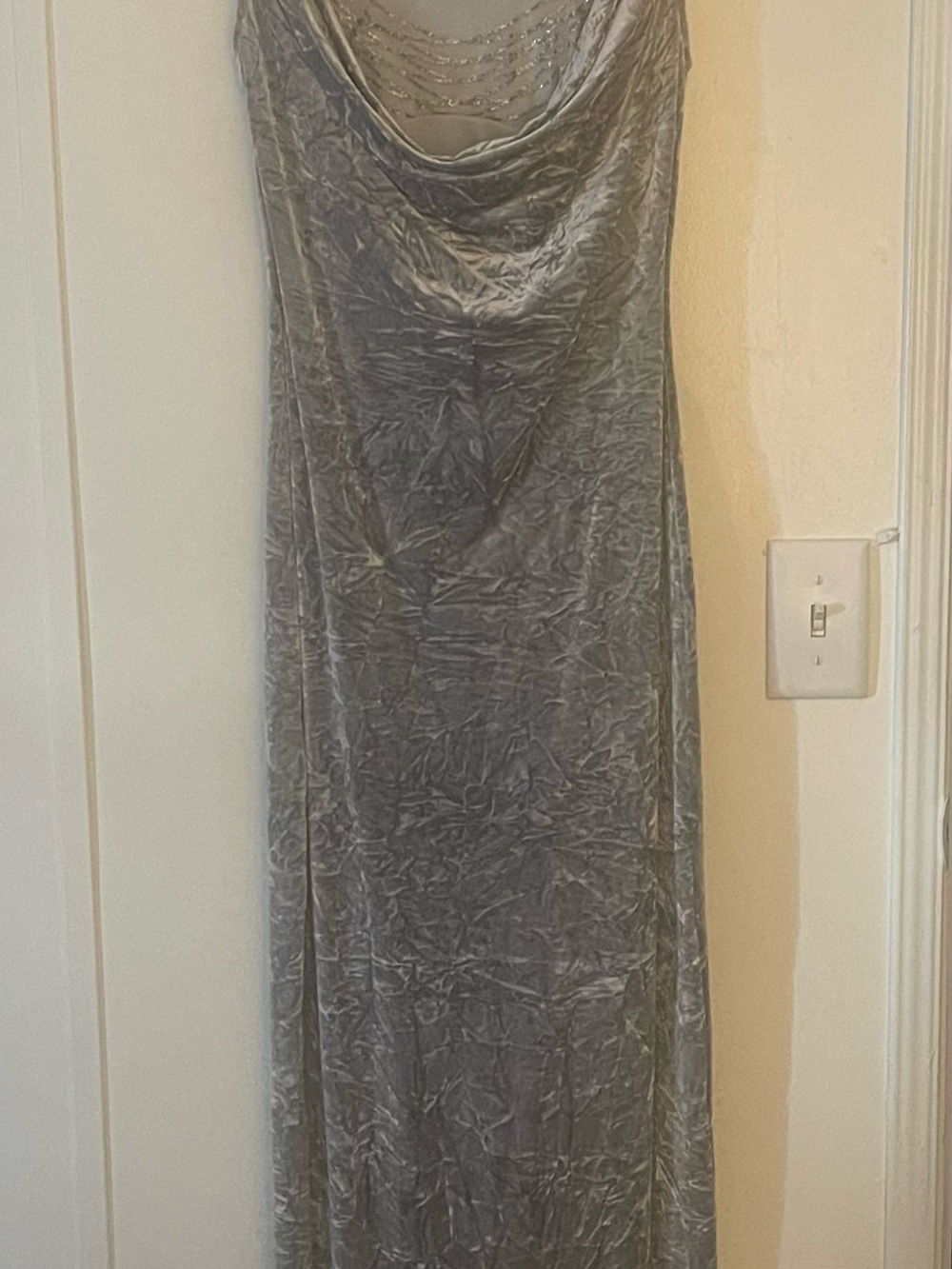 XOXO Silver Crushed Velvet Cowl Maxi Dress